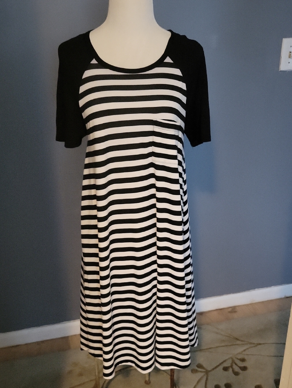 LuLaRoe Black and White Striped Midi Dress